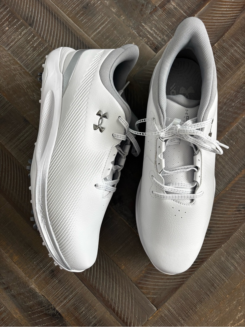 Under Armour Drive Fade Storm Waterproof Golf Spikes White/Gray Men's 10 D